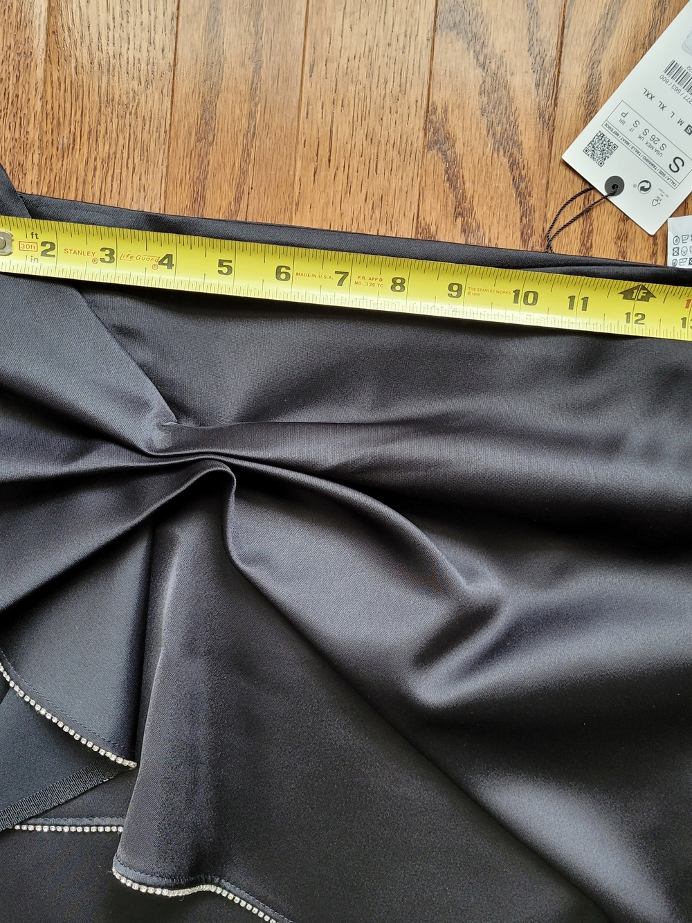 Zara Black Satin Mini Skirt with Draped Twist and Crystal Trim - Picture 10 of 11
